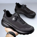 Men's thick sole rotating button casual sneakers in army green with PVC platform and mesh lining