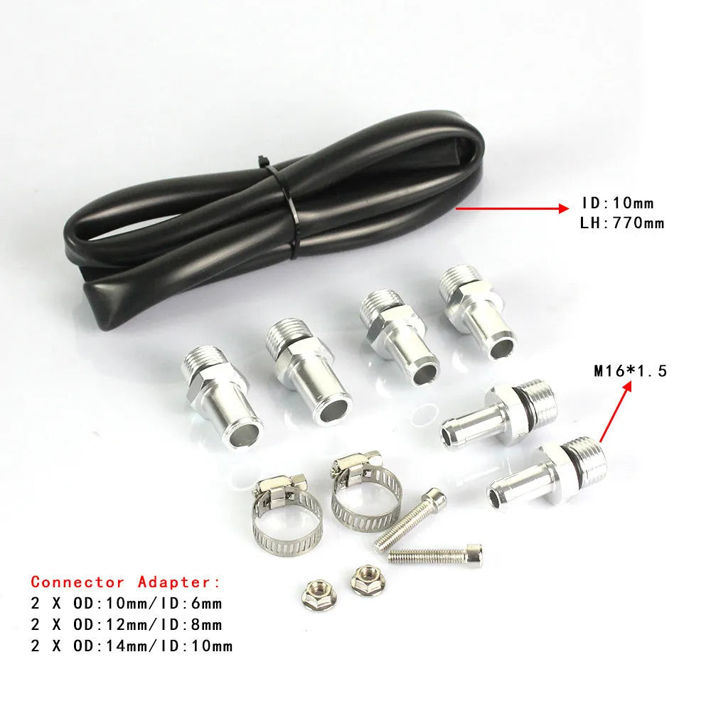 Aluminium alloy engine oil breathable pot breather kit in red, blue, black, and silver colours.