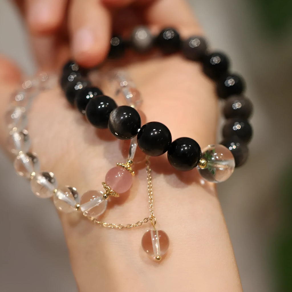 Chinese style white crystal geometric bracelet with auspicious patterns