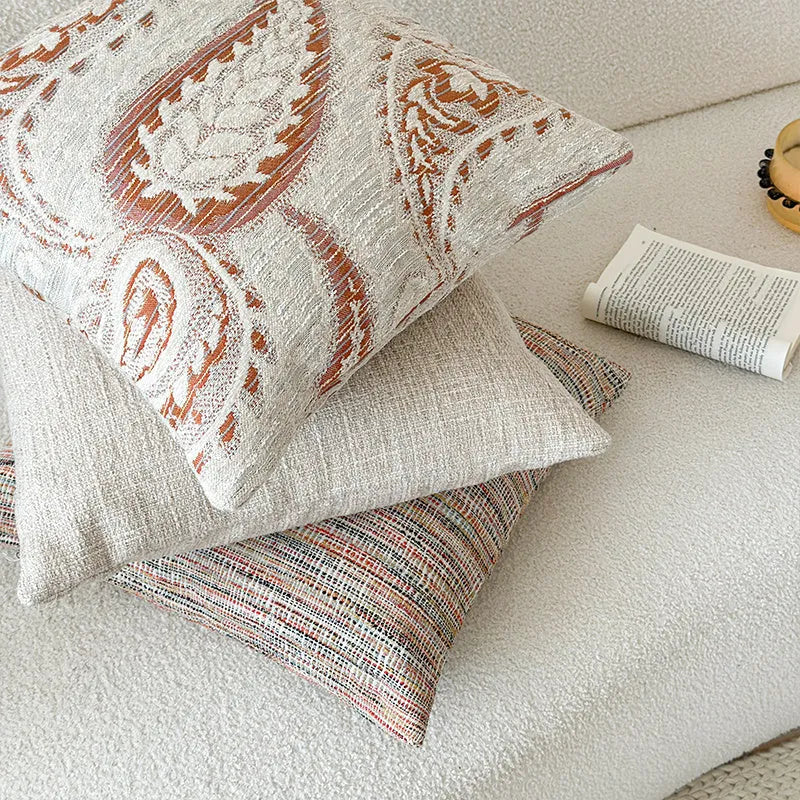 American-style jacquard woven paisley sofa cushion cover in amber with plant and flower pattern