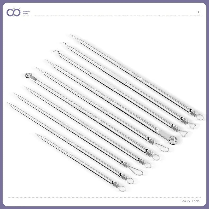 4-piece metal acne needle set with ultra fine pointed tips for pimple and blackhead removal