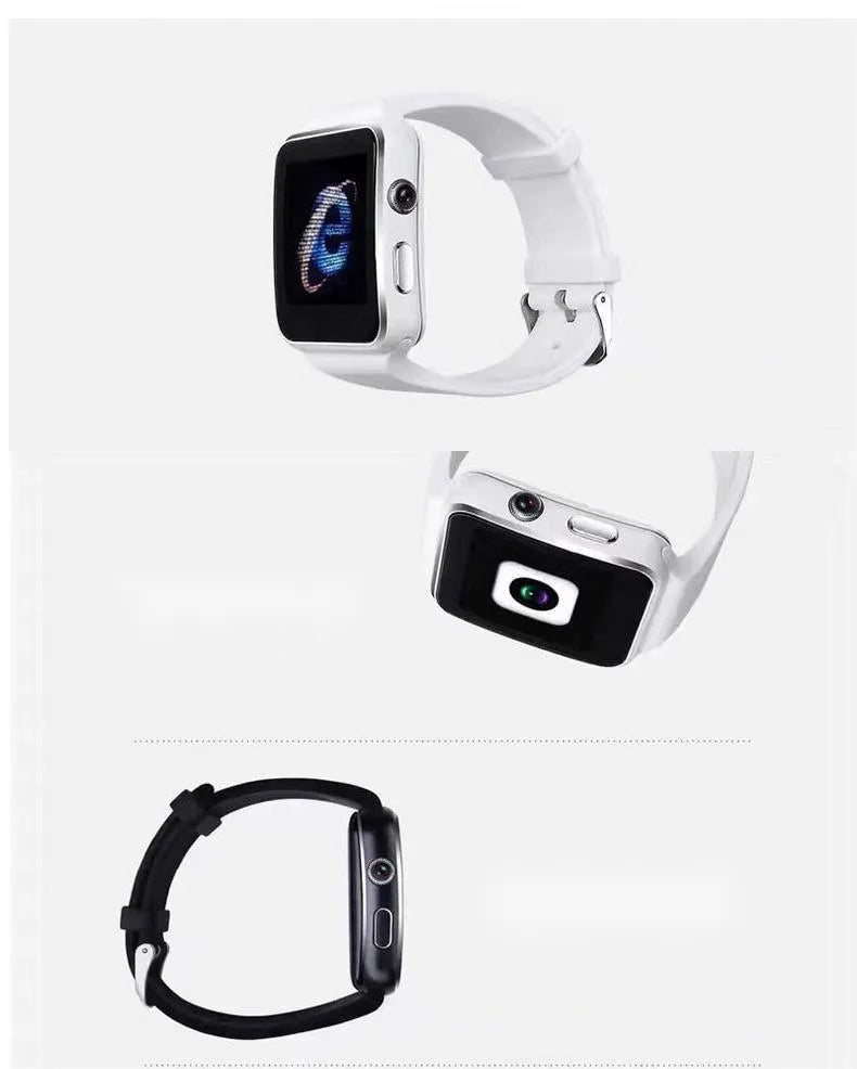 Black smartwatch with telephone and music movement meter on TPU strap
