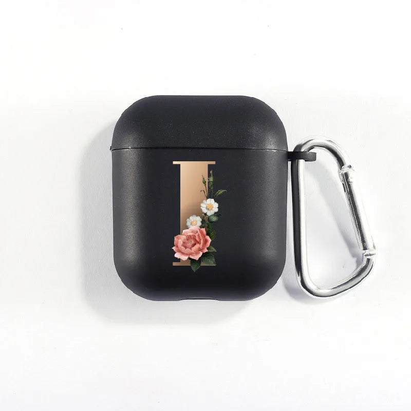 Matte black silicone alphabet AirPods case with dust plug, impact-resistant and anti-fingerprint surface