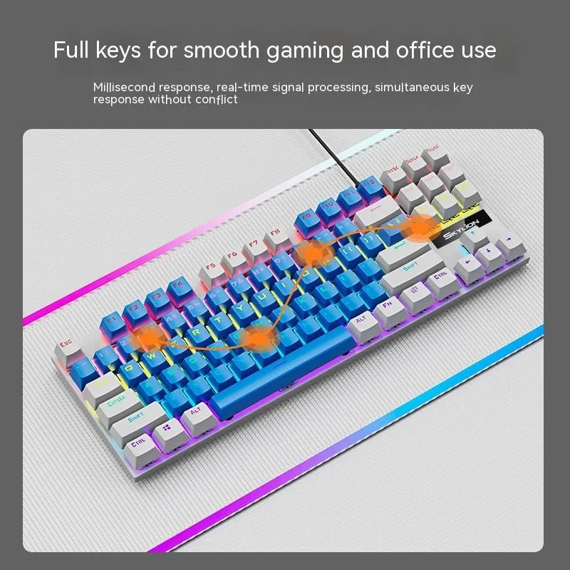 K87 mechanical keyboard with choice of green or red axis switches in compact 87-key layout with metal construction