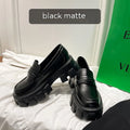 British style wide fit loafers with chunky rubber sole and muffin heel in patent leather.