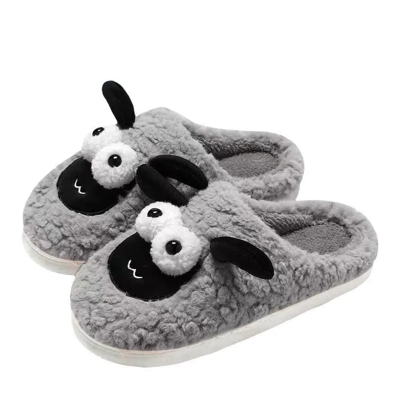 Brown lamb thermal cotton slippers with suede uppers and PVC soles