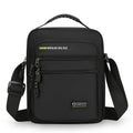 Men's solid colour nylon crossbody bag shown in green, black, dark blue, and gray options.