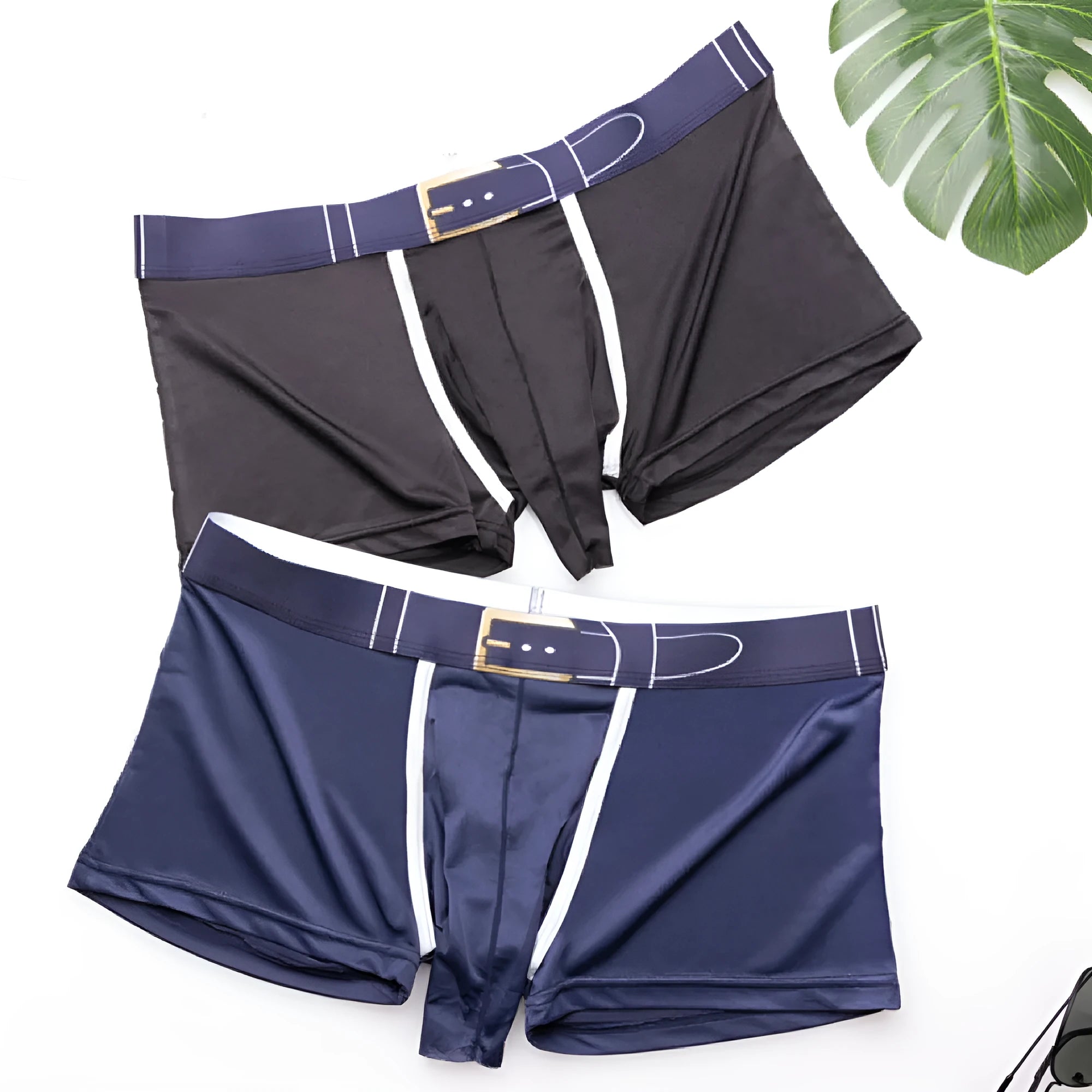Men's solid colour ice silk boxer shorts showing mid-waist design in multiple colour options