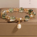 Natural chorite crystal bracelet for women with green phantom quartz and pearl accents in Japanese-Korean style