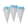 Three pink reusable mesh washing machine filter bags for catching pet hair and lint.
