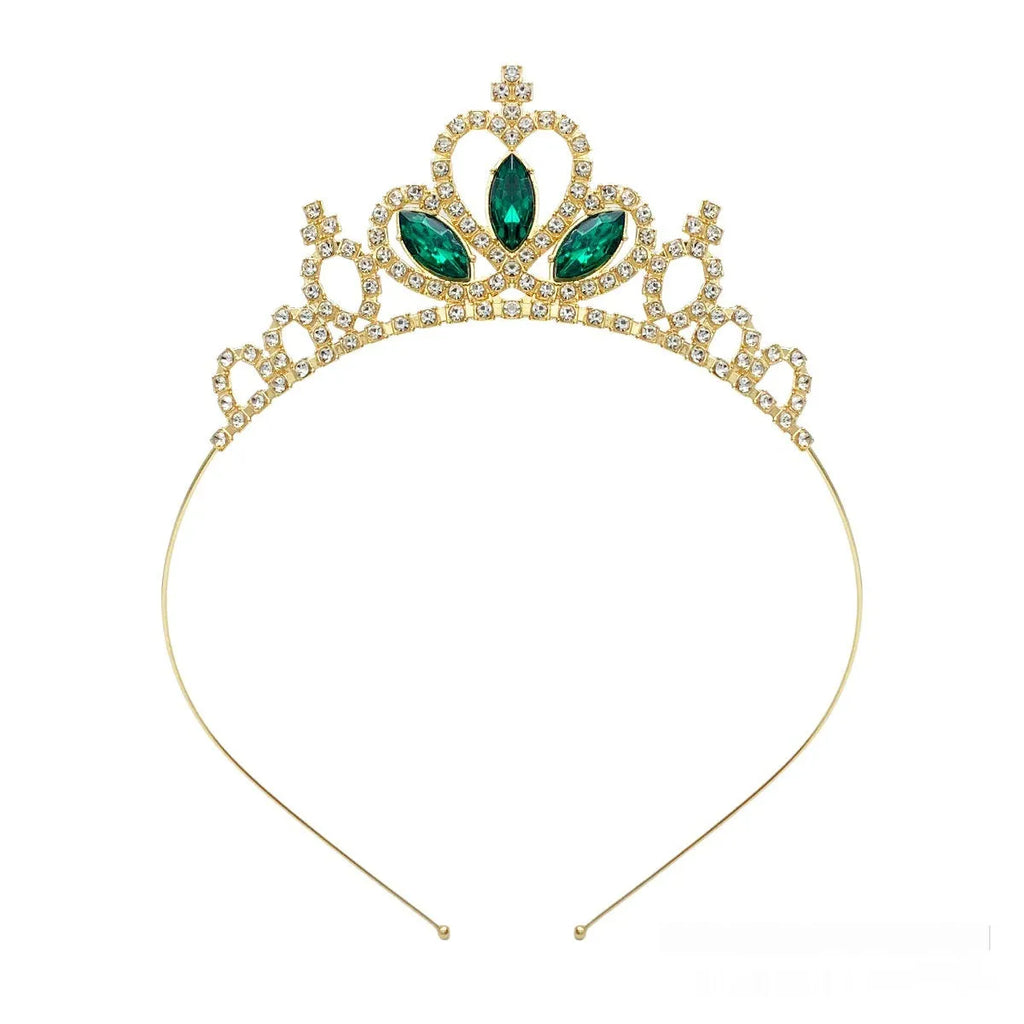 Alloy princess crown headdress with electroplated finish in gold tone with diamond colour effects