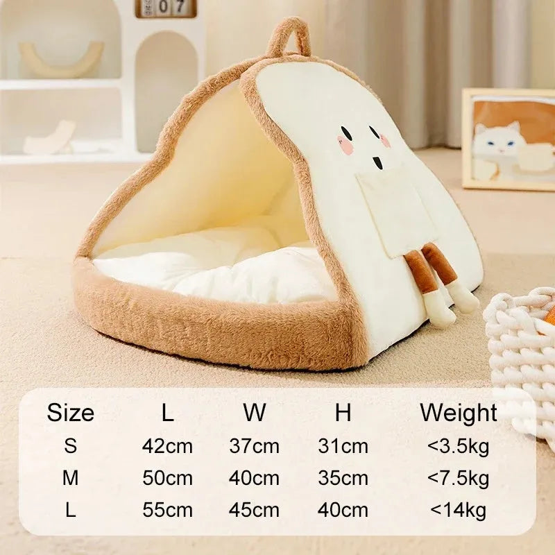 Green enclosed cat tent bed with removable blanket for winter sleeping
