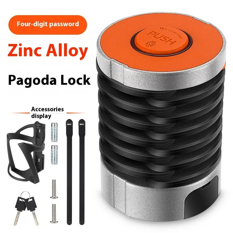 Black bicycle anti-theft fliplock for water bottle cage security with folding lock design