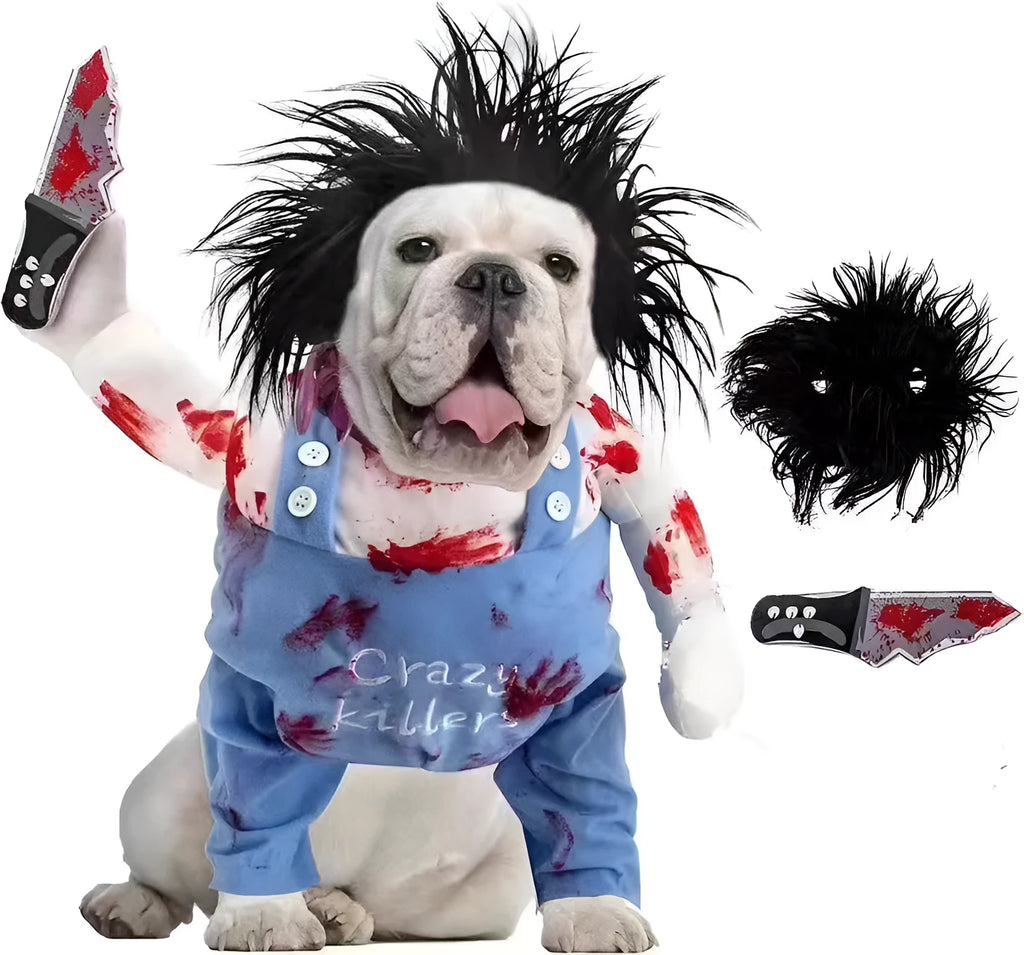 Bloody doll pet costume for Halloween with sand carving patterns on polyester fabric
