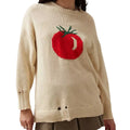 Women's milky white loose-fitting acrylic pullover sweater with round neck and Jacquard knit texture