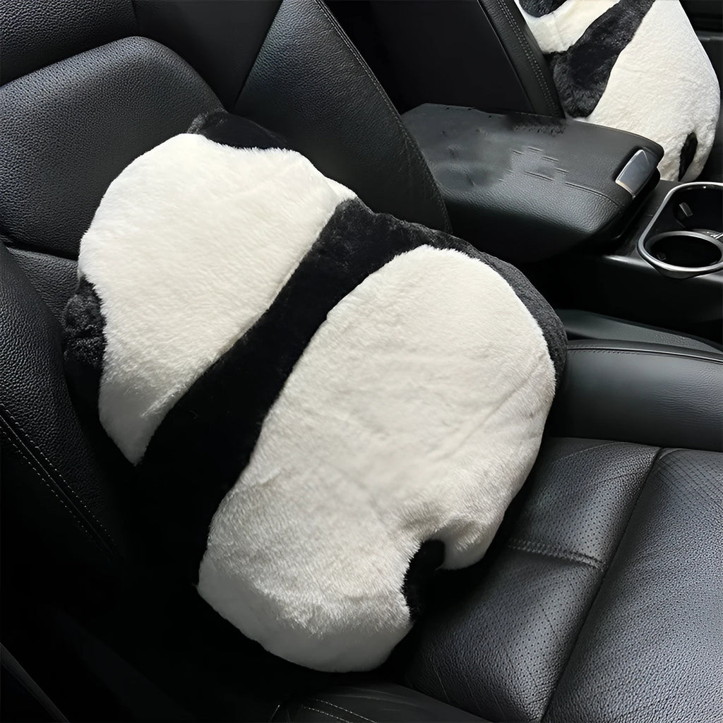 Cartoon panda plush lumbar support cushion for car seat with PP cotton filling.
