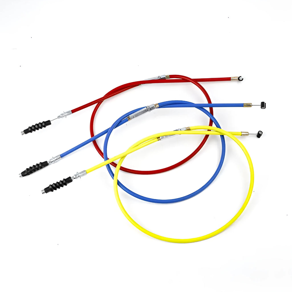 Apollo 110-125cc scrambler ATV clutch accelerator cable in four colours: black, blue, red, yellow.