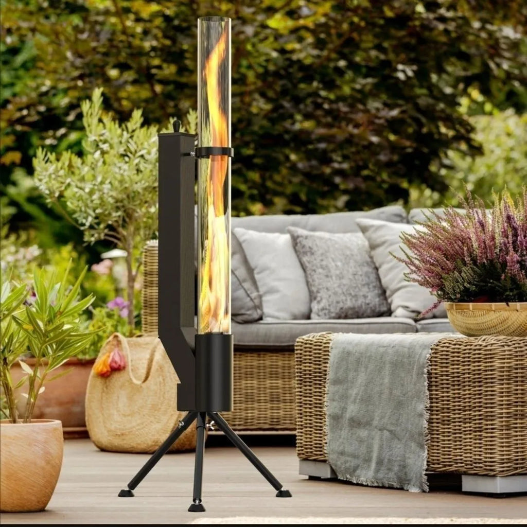 Vertical wood burning rocket furnace courtyard heating stove with iron construction