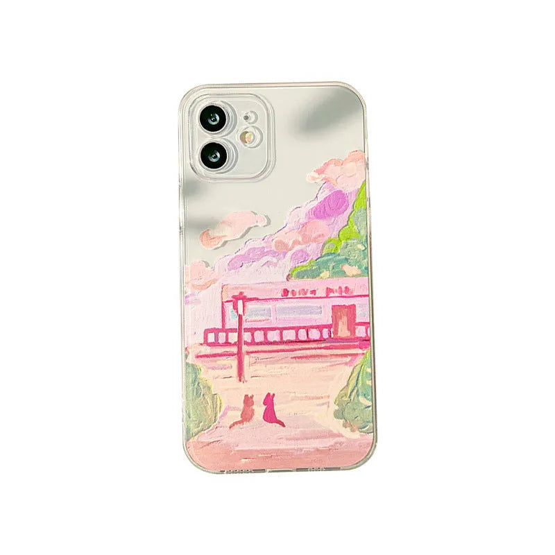 Soft silicone iPhone case with a cartoon-style two cats design on the back.