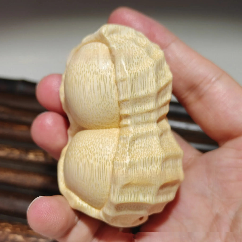 Solid bamboo carving peanut ornament with engraved good luck message for home decoration
