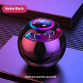 Mini Bluetooth speaker in black with dynamic bass boost and card insertion, suitable for portable outdoor use