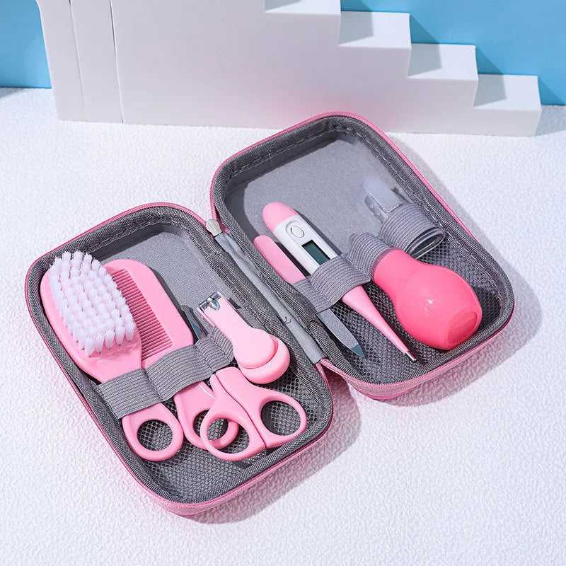 Baby nail cutting pliers 8-piece set in blue with EVA bag and soft head clipper