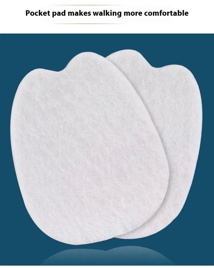 White thin felt shoe tongue stickers showing front pad design for anti-wear protection