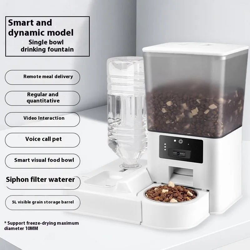5 litre stainless steel bowl intelligent pet feeder with remote Wi‑Fi, video, and voice call functions