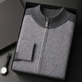 Men's camel cashmere blend half turtleneck zip cardigan and matching trousers sports suit