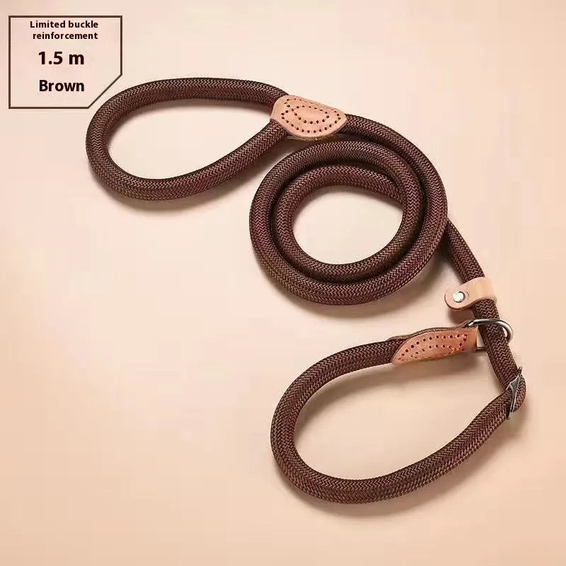 Nylon dog training rope in black, 1.5m length, 1.0cm thickness, on plain background