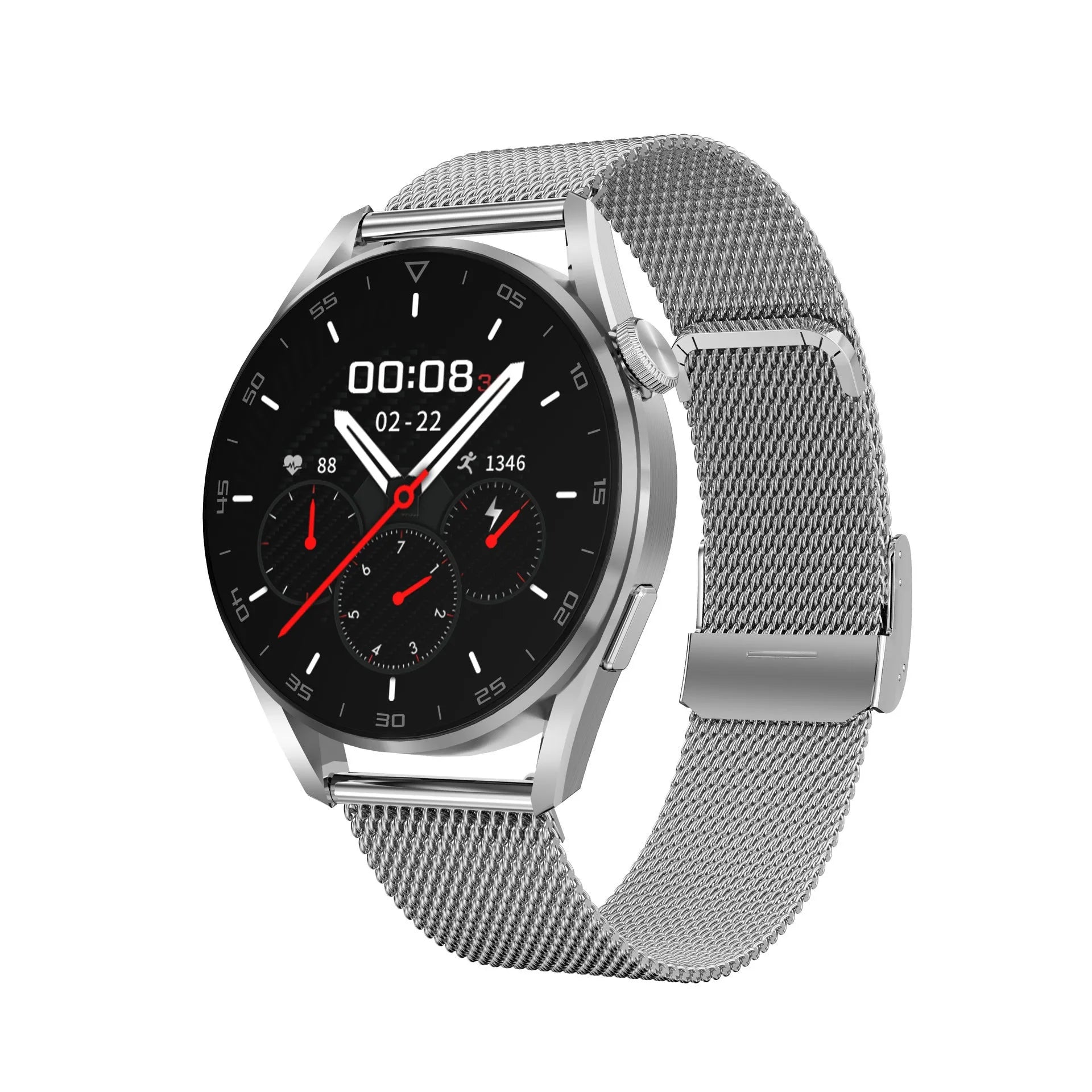 Smart watch with 1.3-inch screen showing Bluetooth call interface and QR scanning function