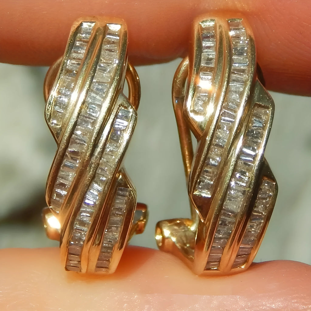 Gold tone geometric retro earrings with circular design elements on copper base