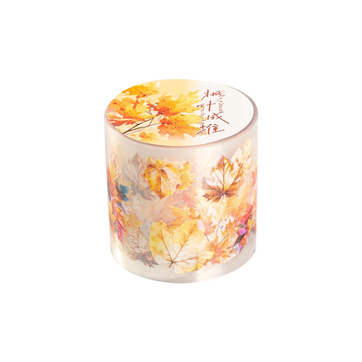 Roll of Deciduous Poetry Series clear PET decorative stickers showing leaf patterns in gentle ginkgo, blue fallen leaves, and other colours.