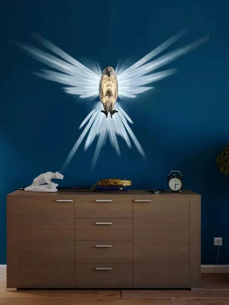 Eagle shape 3D wall lamp with silhouette projection measuring 22.5 x 9 x 12 cm
