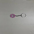 Colourful pendant keychain made of zinc alloy in eight colour options including black, blue, green, pink, purple, red, sky blue, yellow.