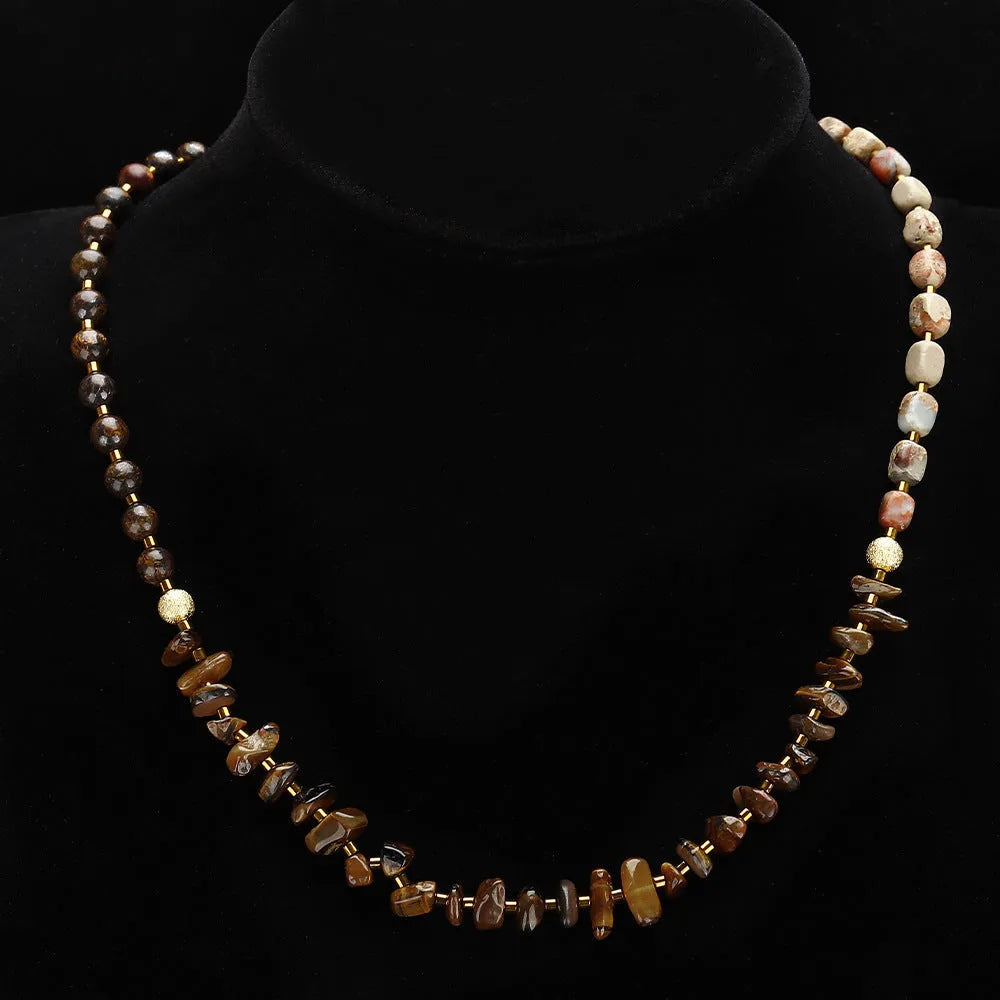 Tigereye and bronze geometric ball bracelet with manual craftsmanship and brown colour