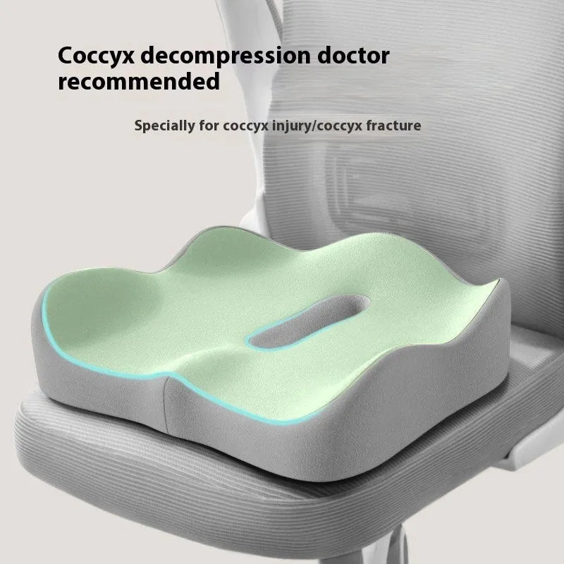 Memory foam office seat cushion for waist rest and tail vertebra support in blue and grey colour combination