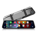 Black universal car GPS navigation system with 9.66-inch touch screen displayed on a dashboard.