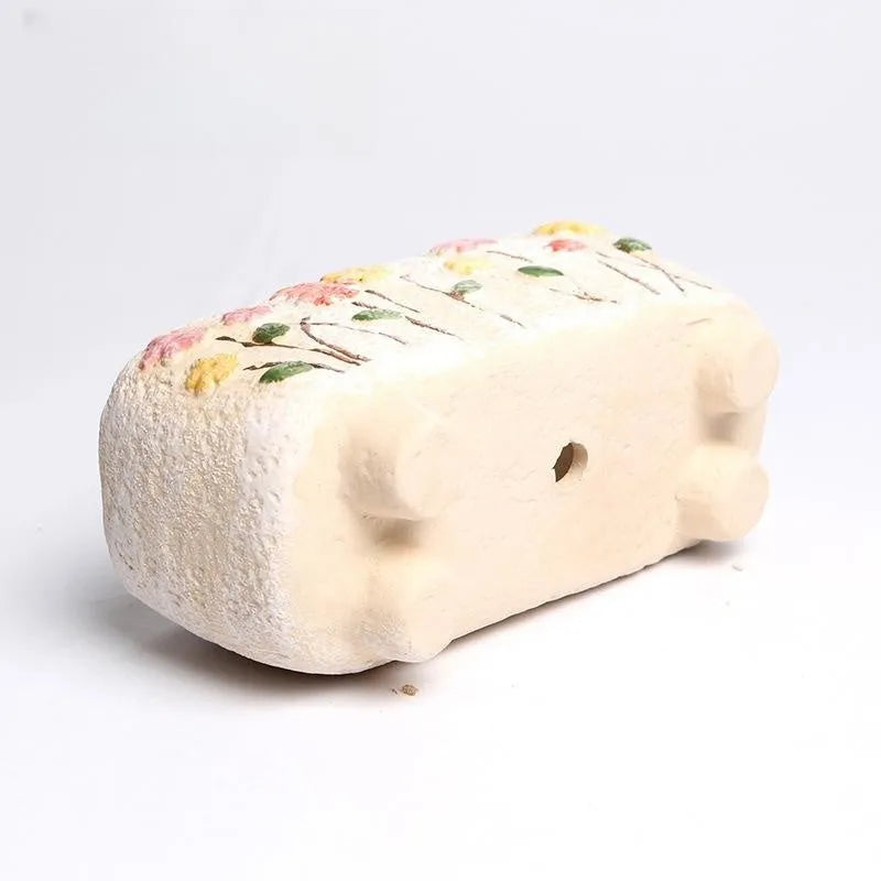 Hand-painted rectangular ceramic succulent pot with floral design, dimensions 13.7x6.2x6.5cm
