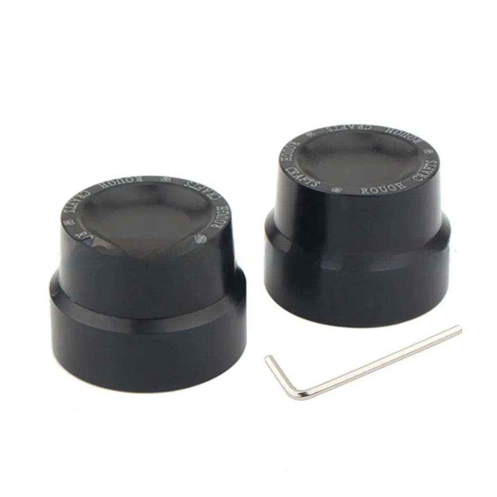 Black CNC aluminium motorcycle axle cover for Harley Sportster front and rear axles.