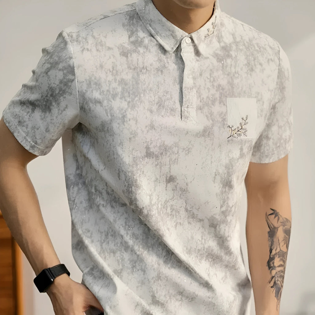 Men's short-sleeve ice silk tie-dye T-shirt in black with loose fit, polyester fabric for summer