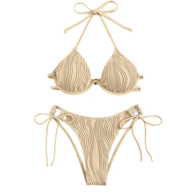Women's steel bracket underwire bikini swimsuit in polyester fabric available in nine colours