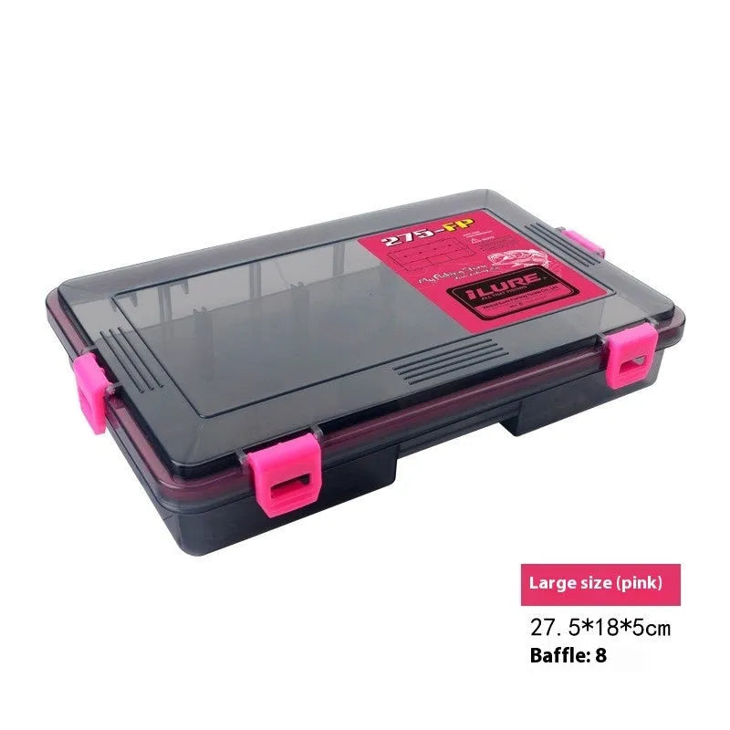 Transparent orange waterproof PP plastic fishing lure storage box with lures inside