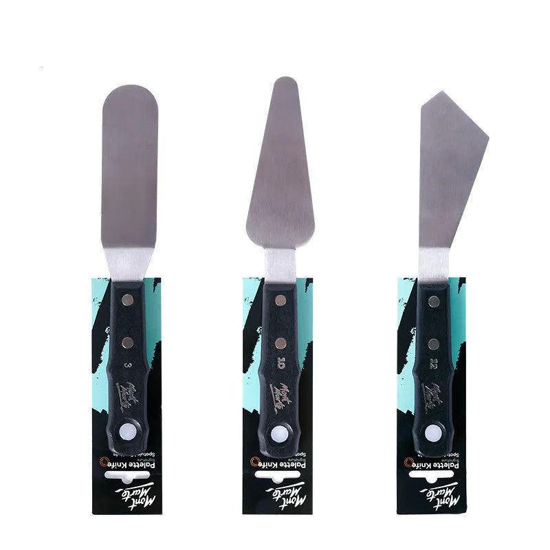 Stainless steel artist palette knife set with three sizes No. 3, No. 10, and No. 12 for oil painting