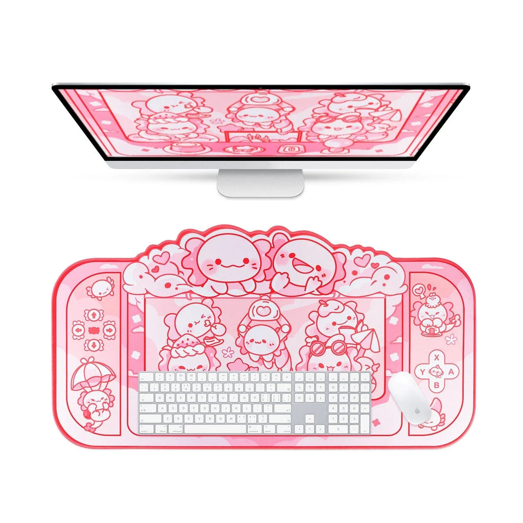 Hexagonal dragon crane machine cartoon anime design on a large 75x40cm cloth mouse pad with wrist support.