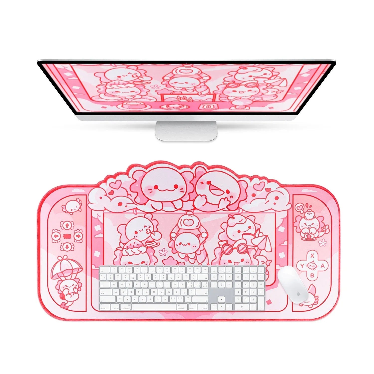 Hexagonal dragon crane machine cartoon anime design on a large 75x40cm cloth mouse pad with wrist support.