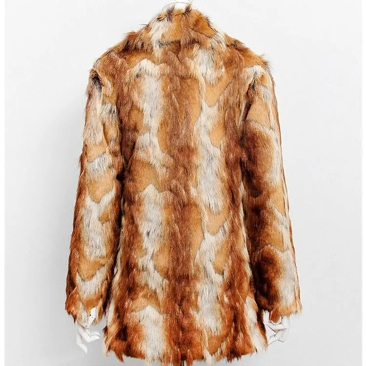 Women's tiger pattern artificial fur leather jacket with long sleeves and medium length cut