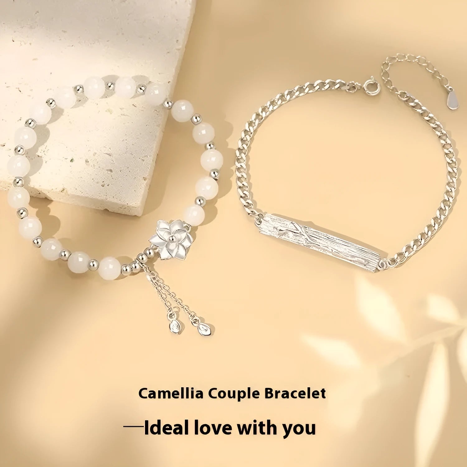 New Chinese style couple's beaded bracelet with floral resin beads in camellia, lotus and peach blossom designs