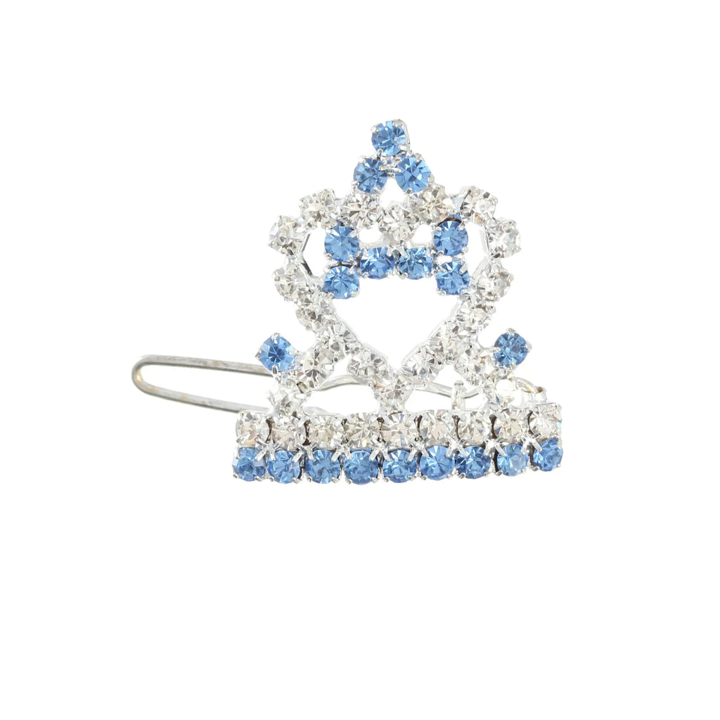 Crown horsehair hairpin ornament for dogs and cats with rhinestones on thick silver plated copper 3cm barrettes