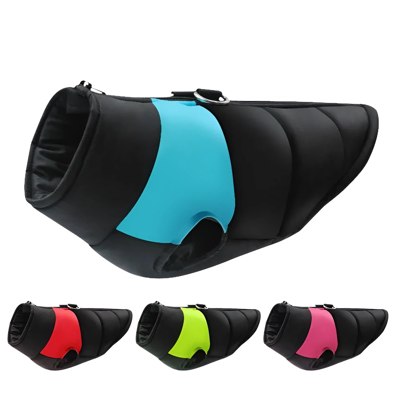 Waterproof padded dog jacket in multiple colours with front zipper, sizes S to 5XL